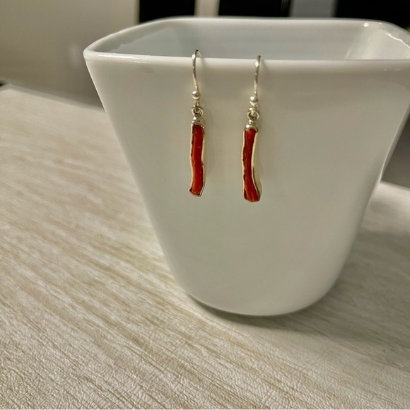 Sterling silver 925 one of a kind bezel set branch coral earrings - Picture 7 of 10